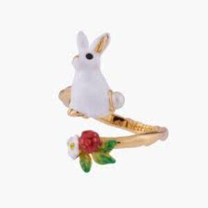 Les Nereides Enchanted Encounter Bunny and White Flower Adjustable Ring